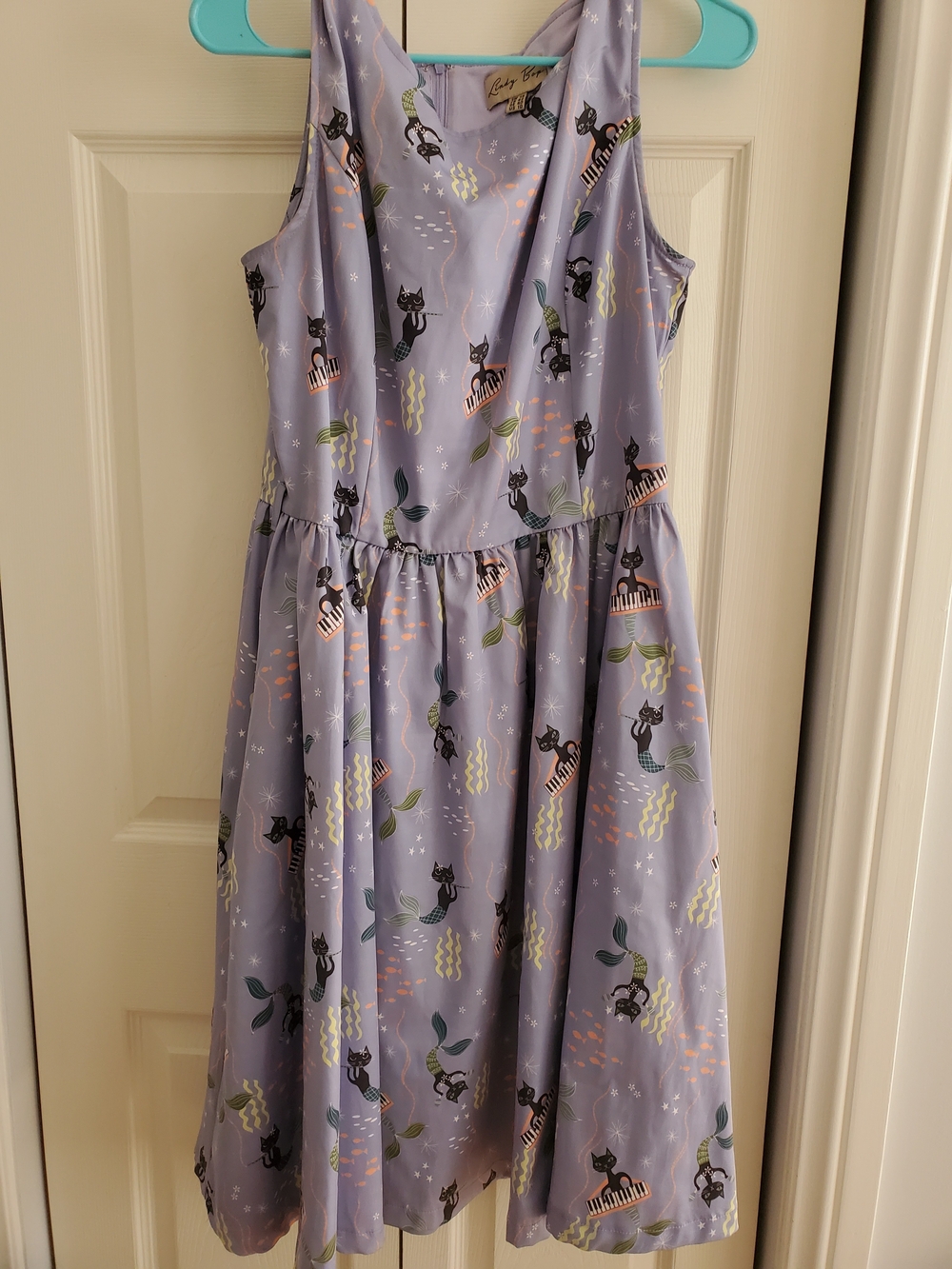 Lindy Bop Lilac Sleeveless Dress with Black Cat Print